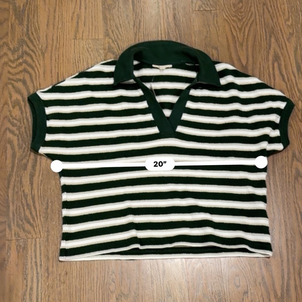 Madewell Relaxed V-Neck Polo Shirt in Stripe Green Size XS - Picture 9 of 13